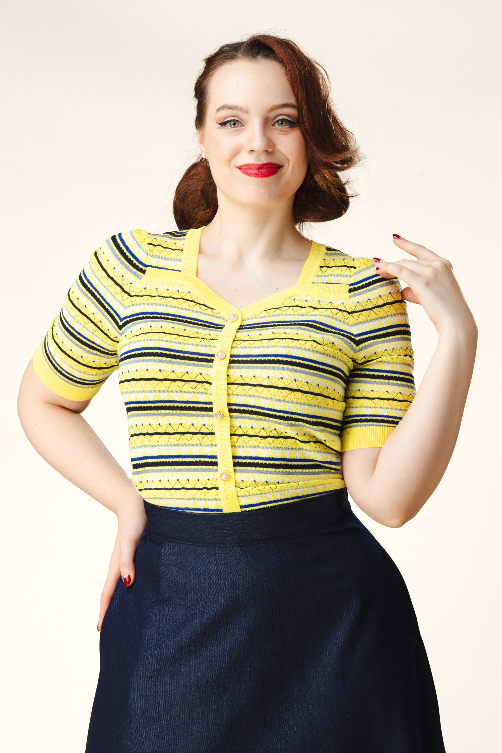 Topvintage Boutique Collection - Topvintage exclusive ~ Pearl top in geel 