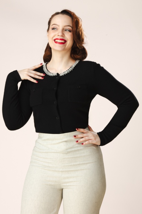 Topvintage Boutique Collection - Topvintage exclusive ~ Gaby pearl vest in zwart 4