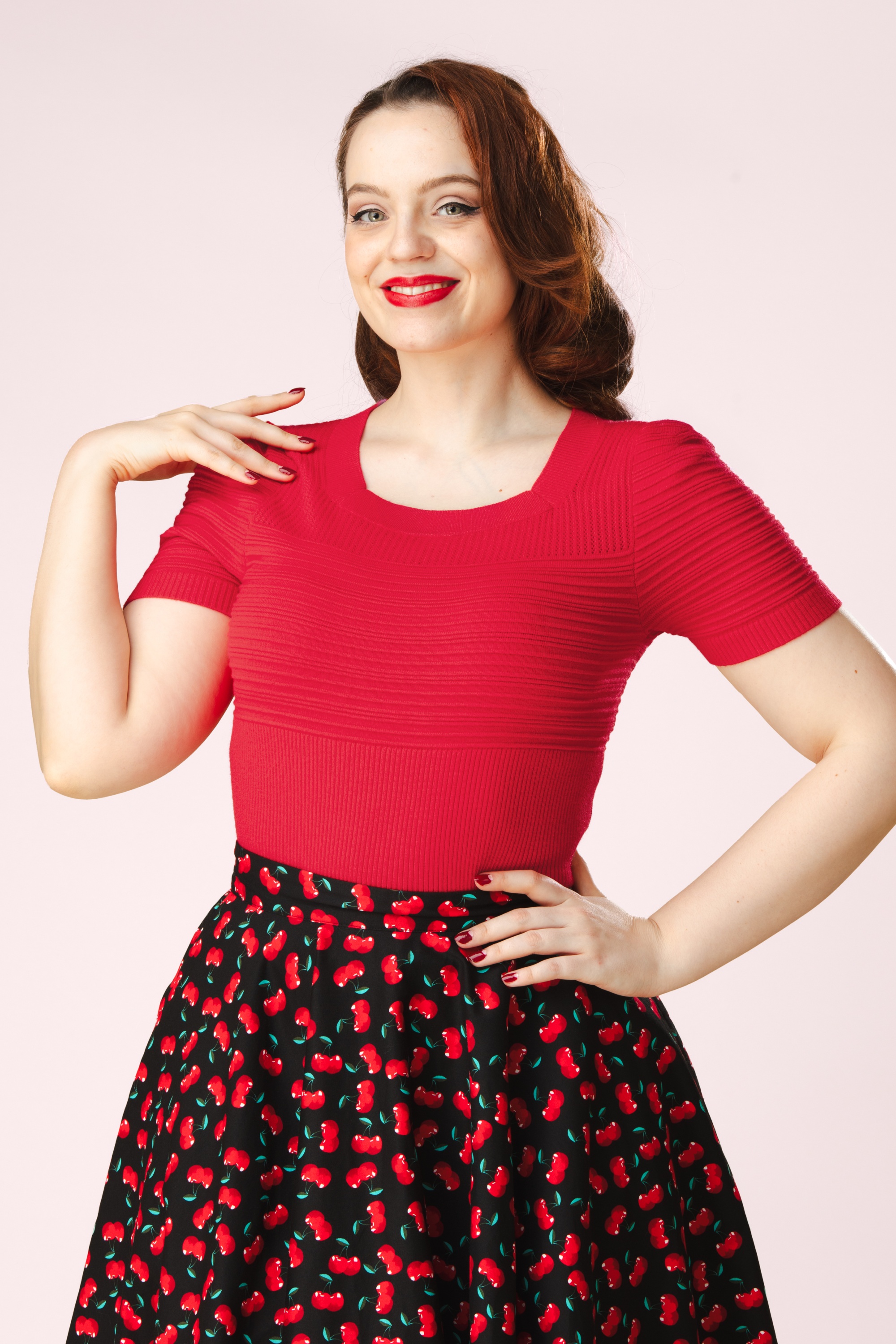 Topvintage Boutique Collection - Topvintage exclusive ~ Janett top in rood