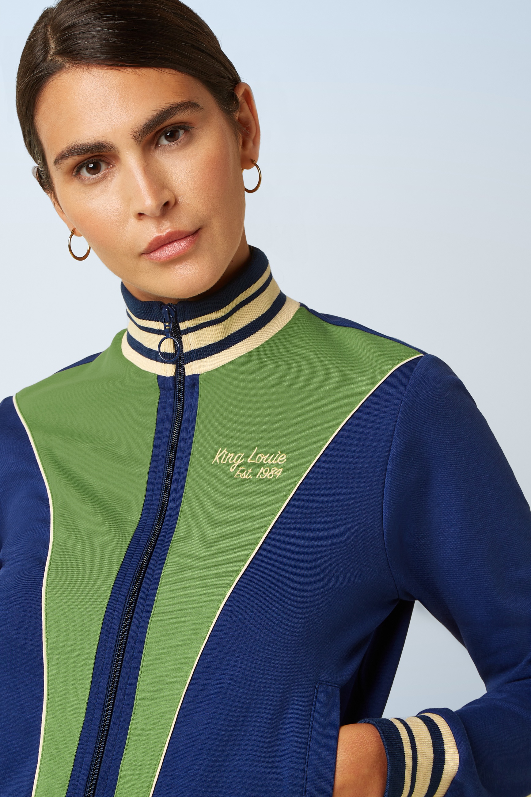 King Louie - Colorblock Daytona Sweat coljack in beacon blauw 4