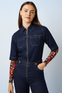 King Louie - Zip Onyx jumpsuit in diep blauw denim 4