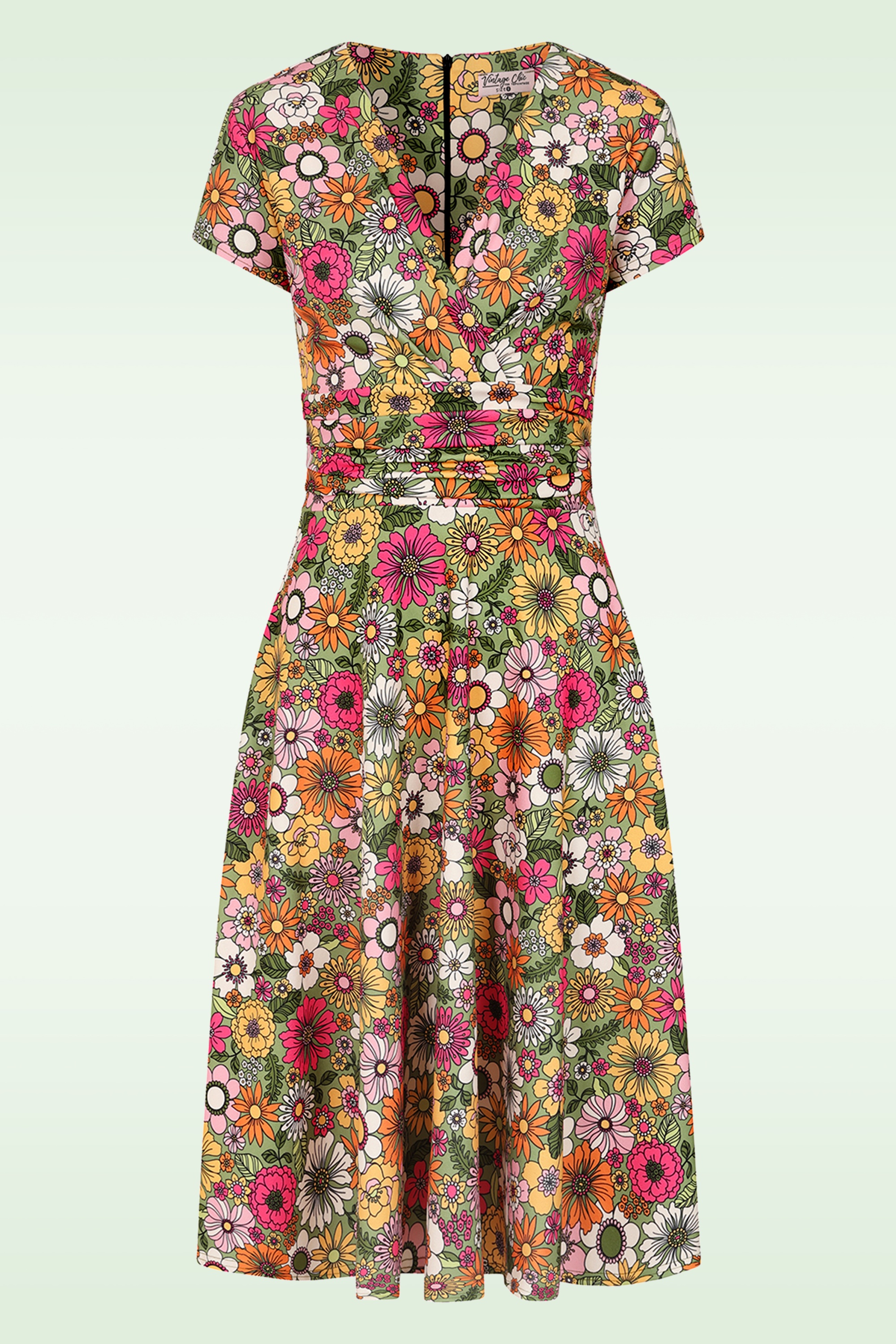 Vintage Chic for Topvintage - Topvintage exclusive ~ Esmeralda Flower swing jurk in groen