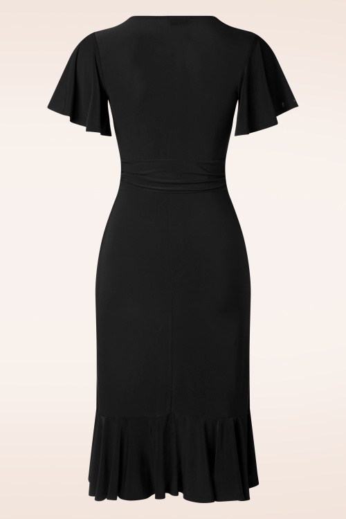 Vintage Chic for Topvintage - Topvintage exclusive ~ Stella ruffles pencil jurk in zwart 4