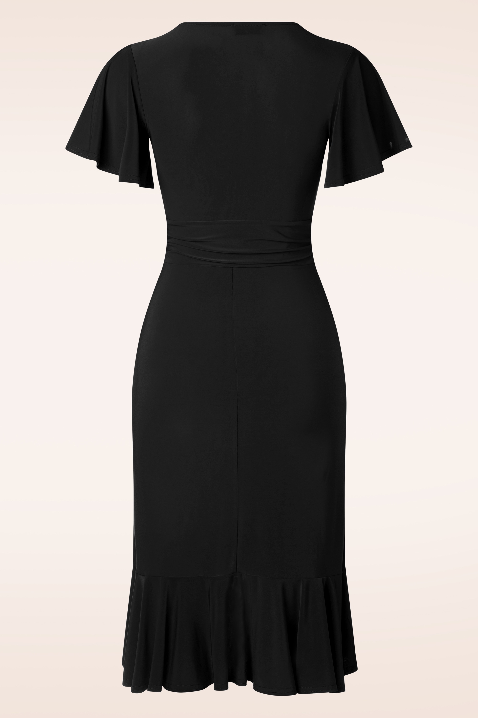 Vintage Chic for Topvintage - Topvintage exclusive ~ Stella ruffles pencil jurk in zwart 4