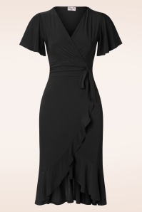 Vintage Chic for Topvintage - Topvintage exclusive ~ Stella ruffles pencil jurk in zwart 2