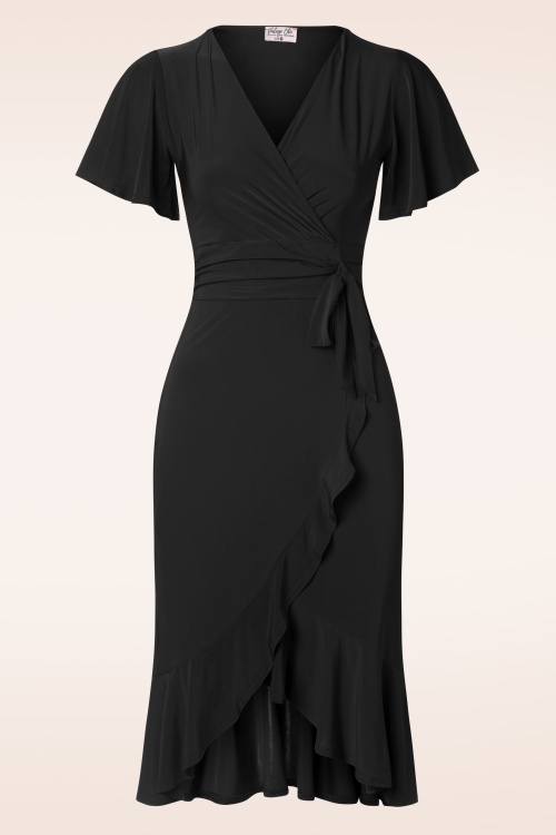 Vintage Chic for Topvintage - Topvintage exclusive ~ Stella ruffles pencil jurk in zwart 2