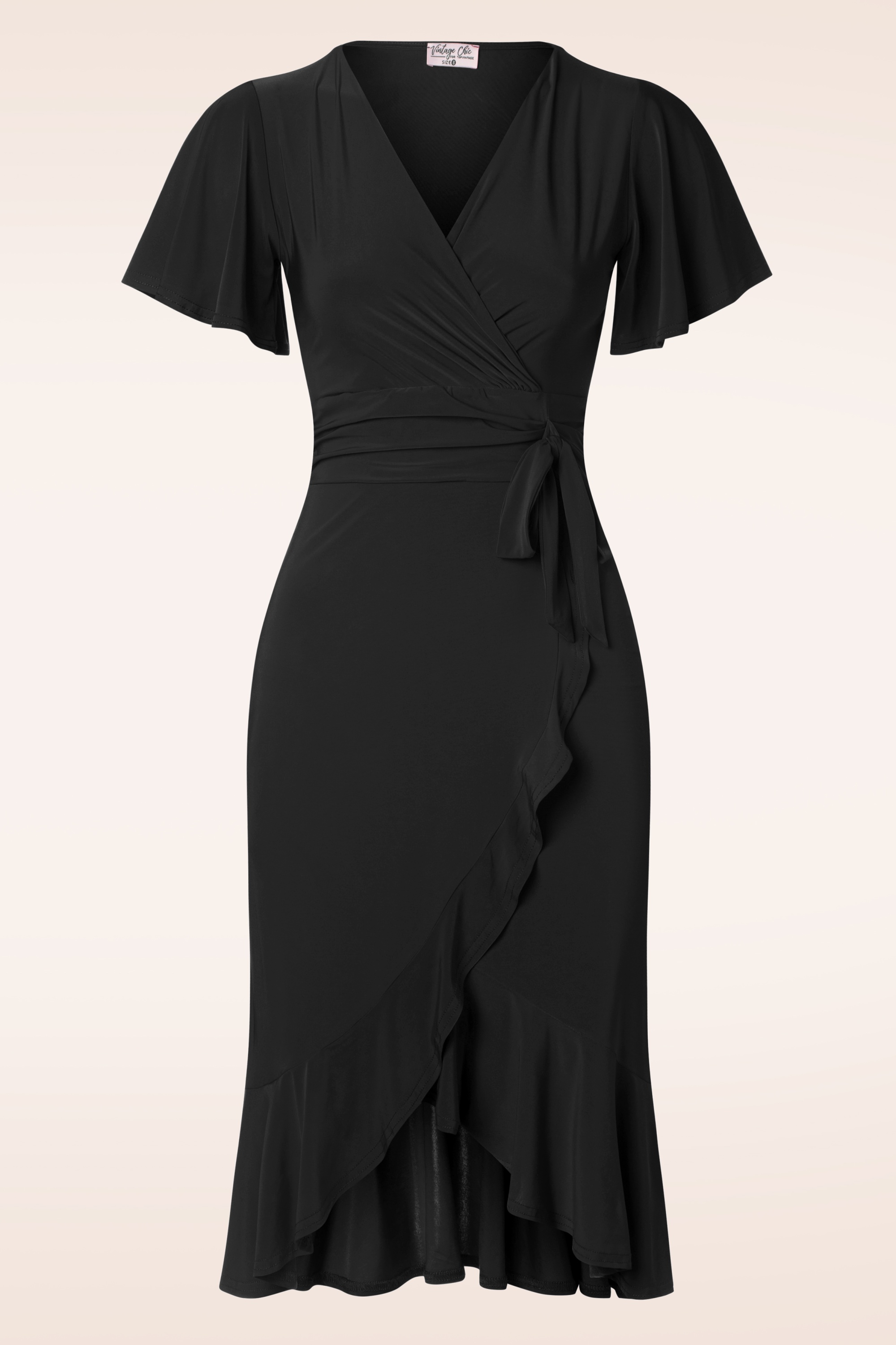 Vintage Chic for Topvintage - Topvintage exclusive ~ Stella ruffles pencil jurk in zwart 2