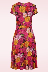 Vintage Chic for Topvintage - Topvintage exclusive ~ Sarah Flower slinky swing jurk in roze en multi 3