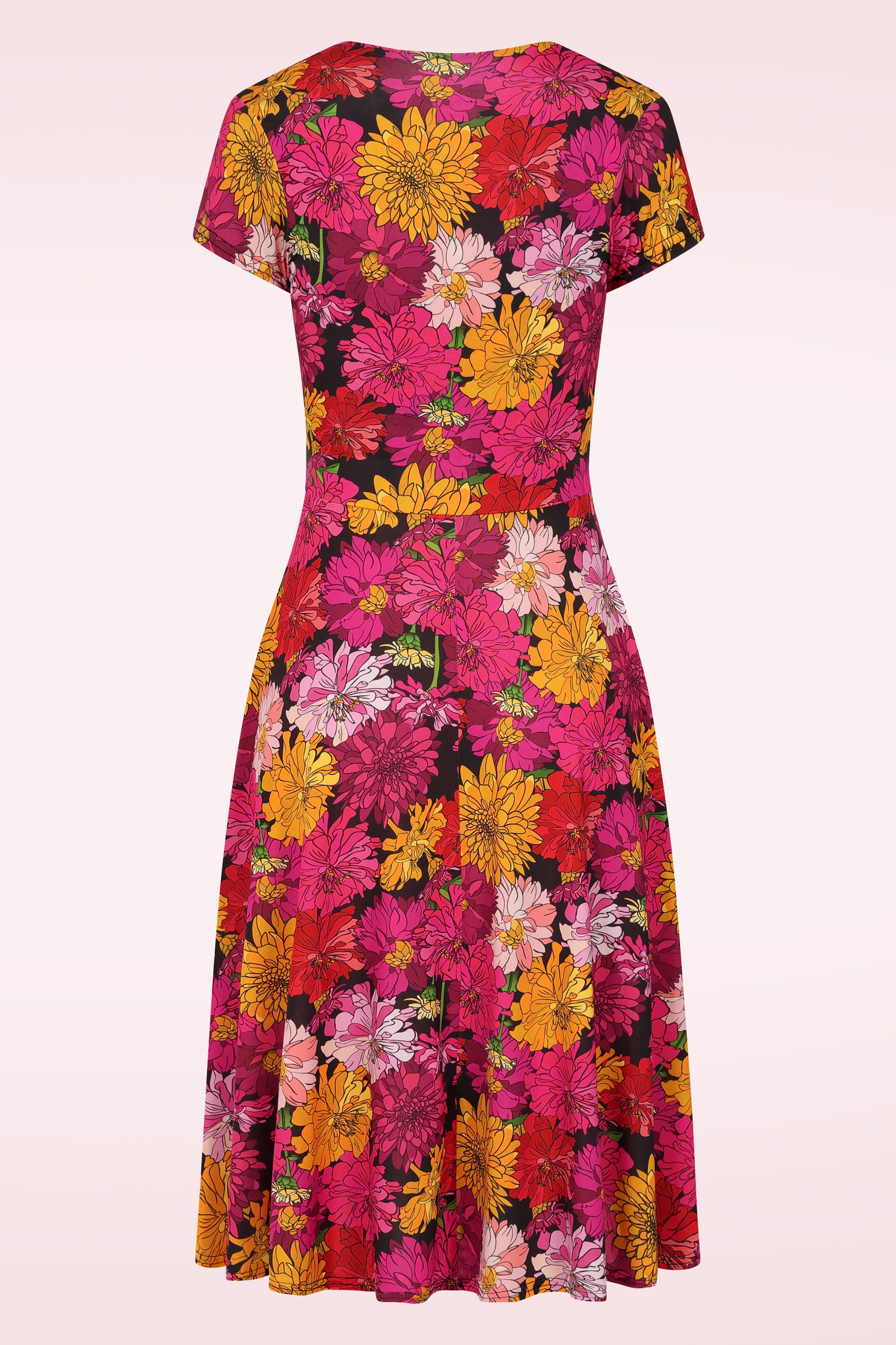 Vintage Chic for Topvintage - Topvintage exclusive ~ Sarah Flower slinky swing jurk in roze en multi 3