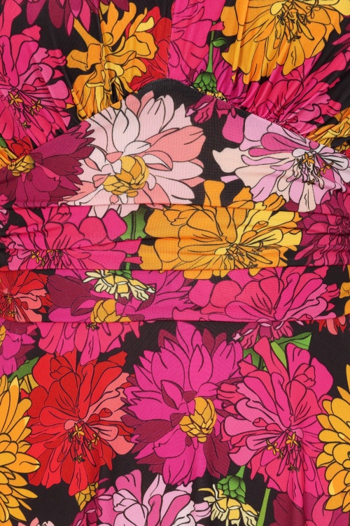 Vintage Chic for Topvintage - Topvintage exclusive ~ Sarah Flower slinky swing jurk in roze en multi 2