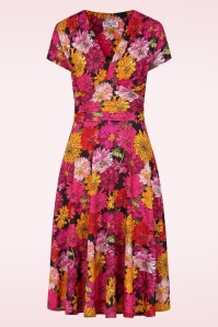 Vintage Chic for Topvintage - Topvintage exclusive ~ Sarah Flower slinky swing jurk in roze en multi