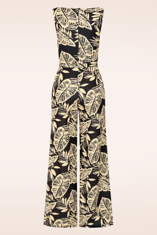 Vintage Chic for Topvintage - Topvintage exclusive ~ Tori Tropical Leaves jumpsuit in zwart 3