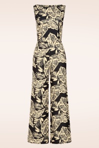 Vintage Chic for Topvintage - Topvintage exclusive ~ Tori Tropical Leaves jumpsuit in zwart