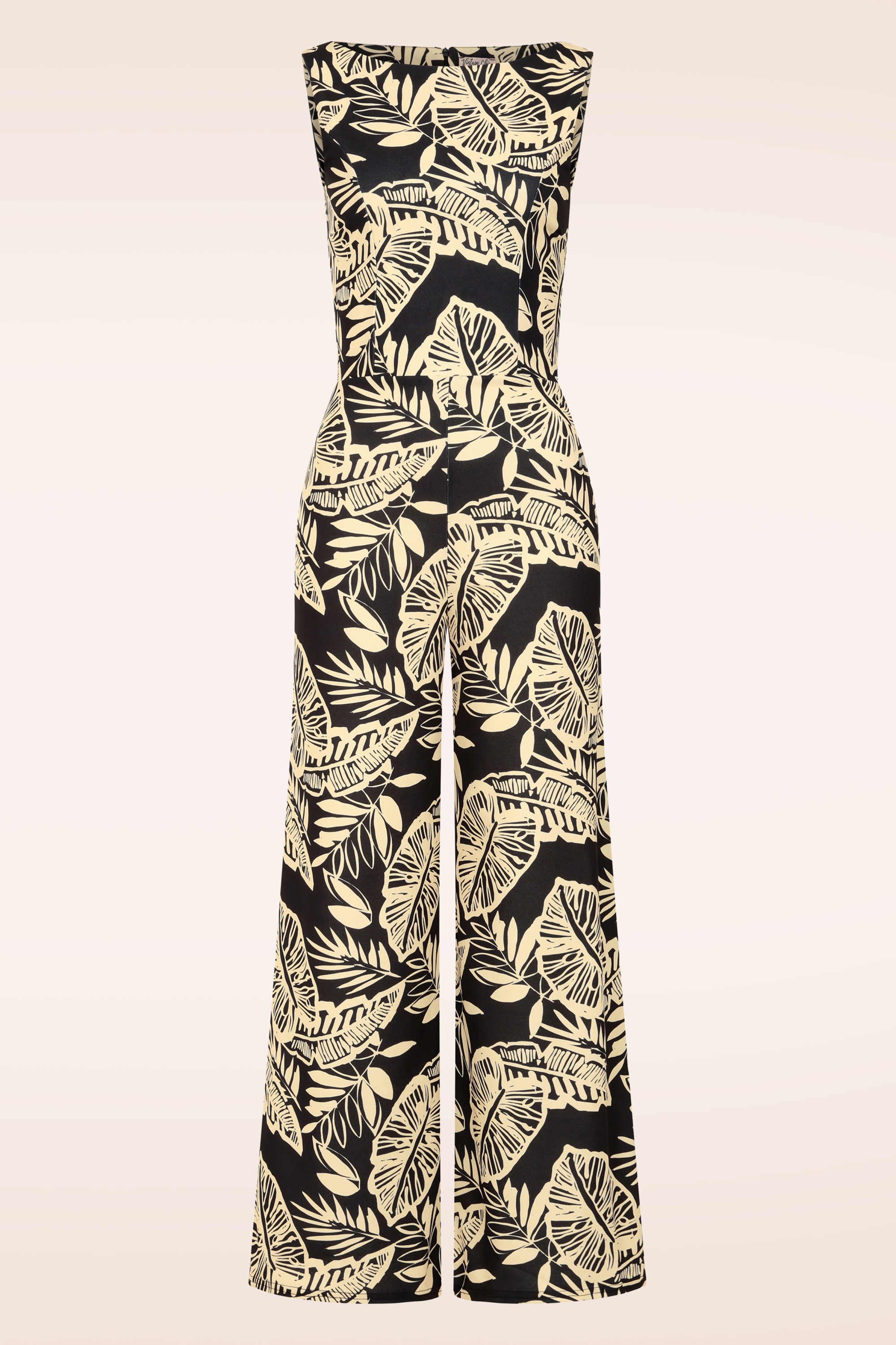 Vintage Chic for Topvintage - Topvintage exclusive ~ Tori Tropical Leaves jumpsuit in zwart