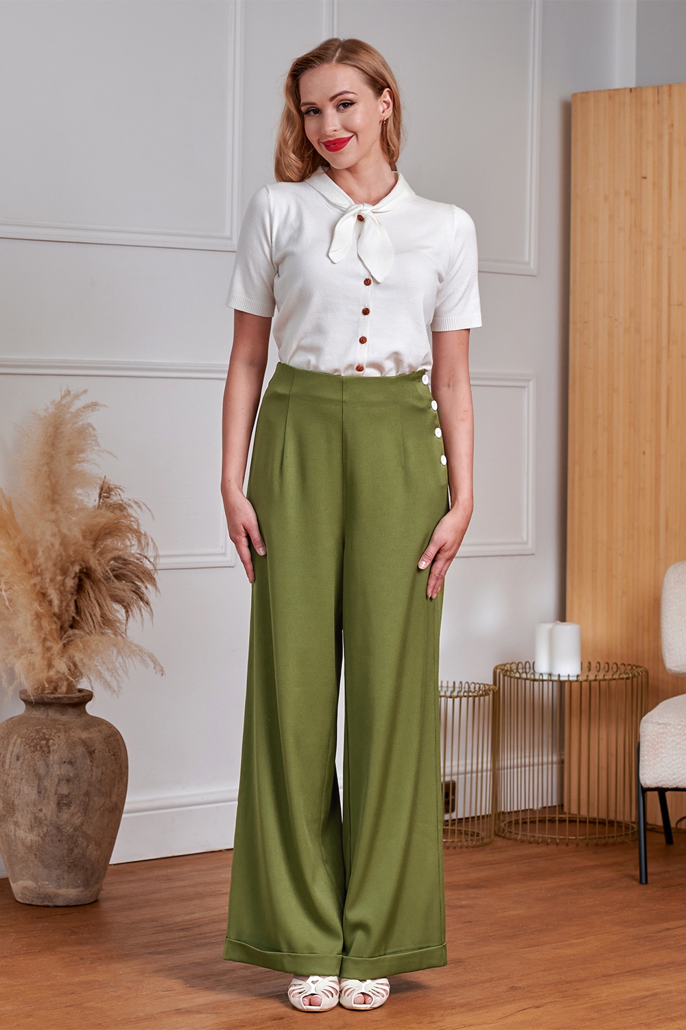 Banned Retro - Ottavia pantalon in olijfgroen 2