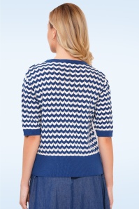 Circus - Gianna katoenen zigzag gebreide top in blauw en wit 3