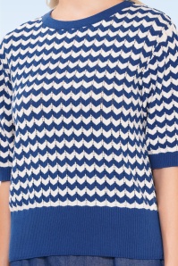 Circus - Gianna katoenen zigzag gebreide top in blauw en wit 2