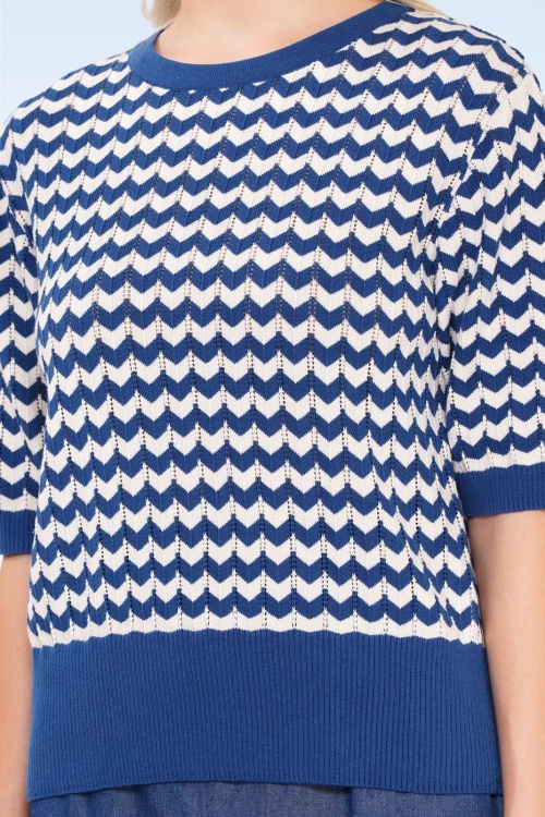 Circus - Gianna katoenen zigzag gebreide top in blauw en wit 2