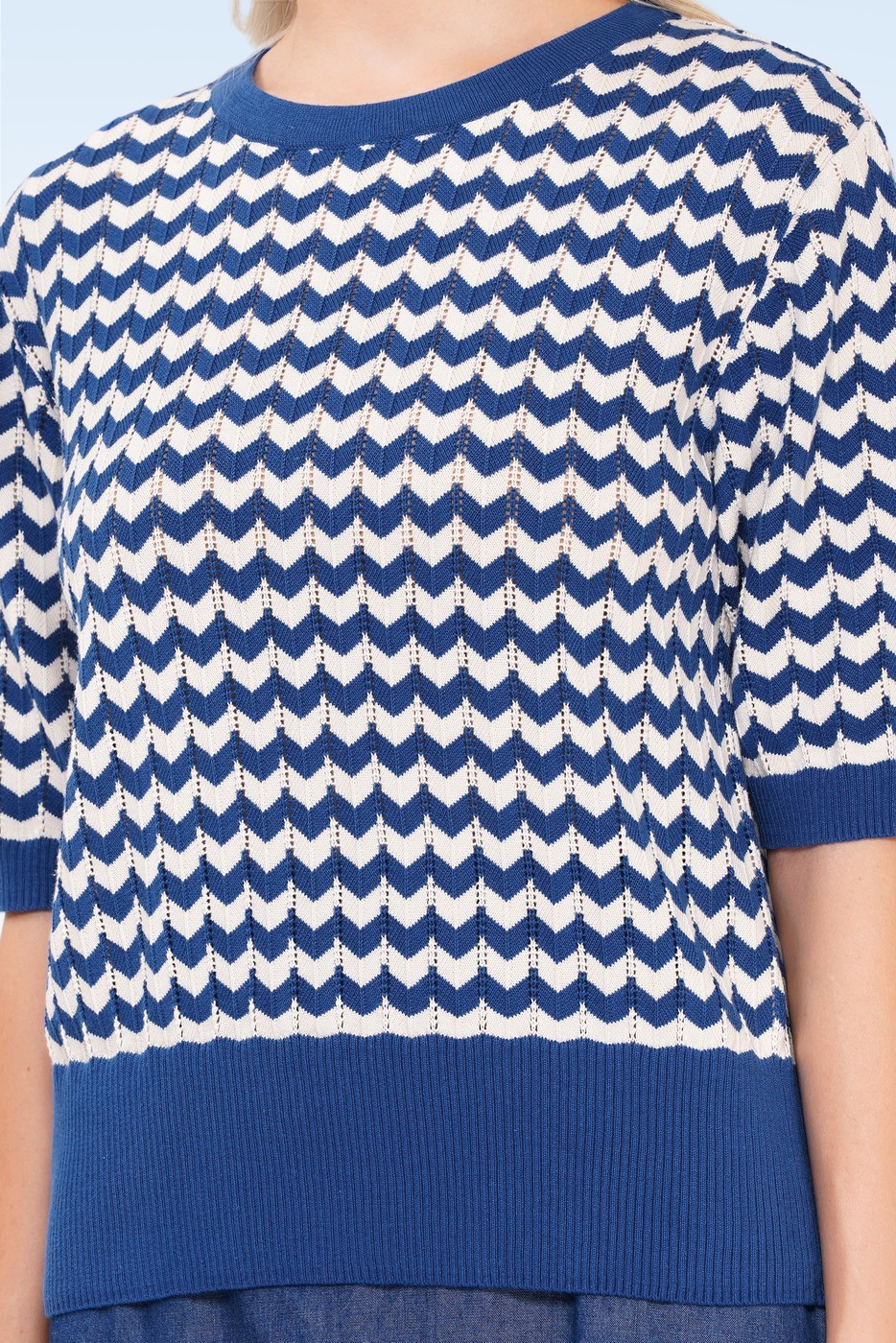 Circus - Gianna katoenen zigzag gebreide top in blauw en wit 2