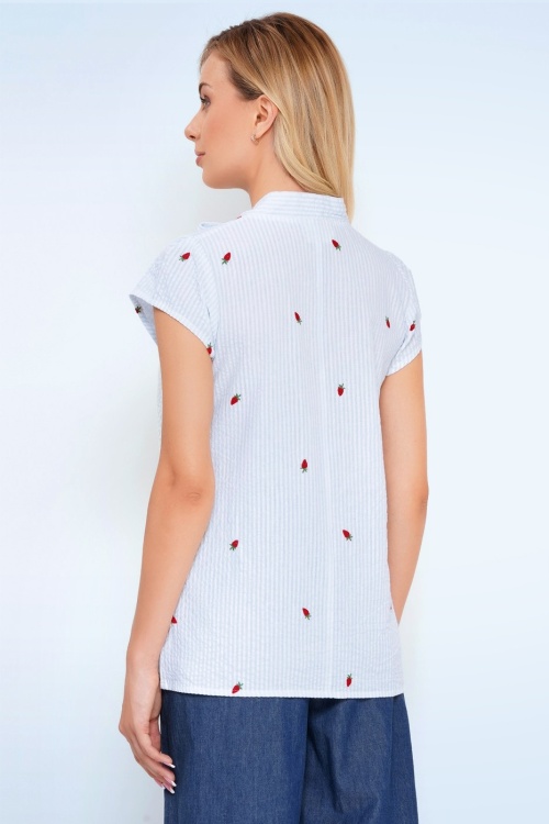 Circus - Anna katoenen gestreepte aardbeien blouse in lichtblauw en wit 3