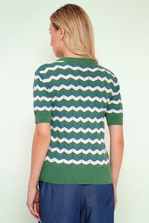 Circus - Gianna katoenen zigzag gebreide top in groen en multi 3