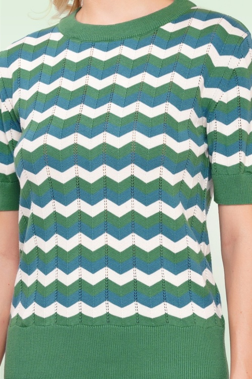 Circus - Gianna katoenen zigzag gebreide top in groen en multi 2