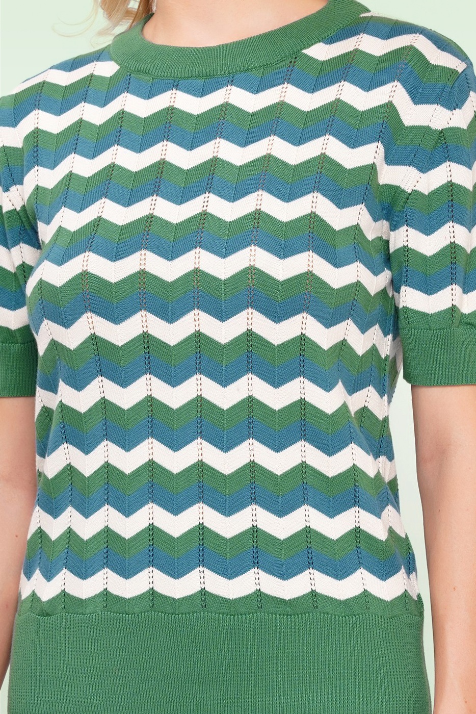 Circus - Gianna katoenen zigzag gebreide top in groen en multi 2