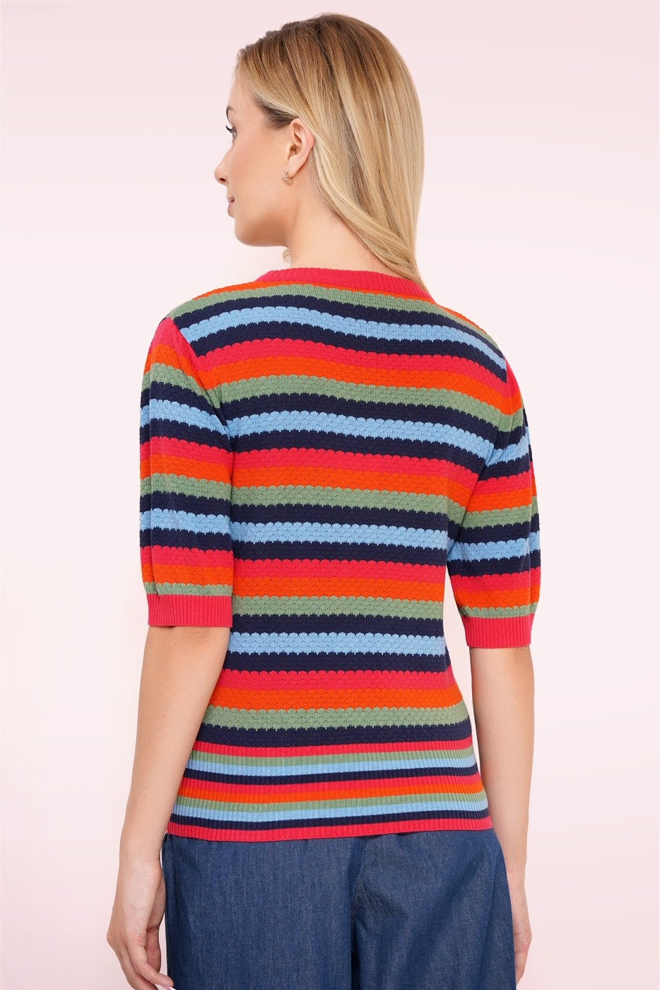 Circus - Milla katoenen gestreepte gebreide top in multi 2