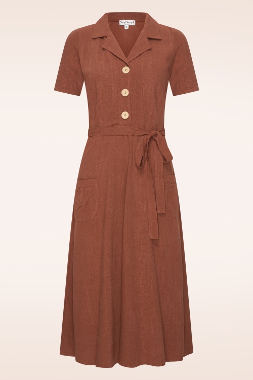 Very Cherry - Revers Linen midi jurk in terracotta 
