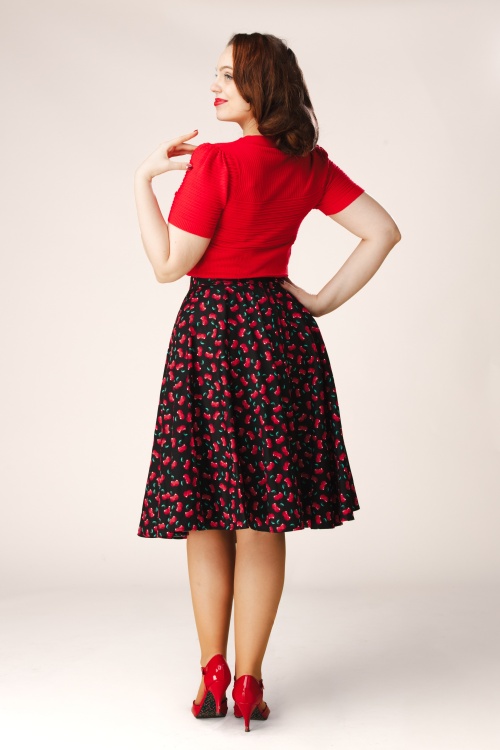 Topvintage Boutique Collection - Topvintage exclusive ~ Shelvia Cherry swing rok in zwart 5