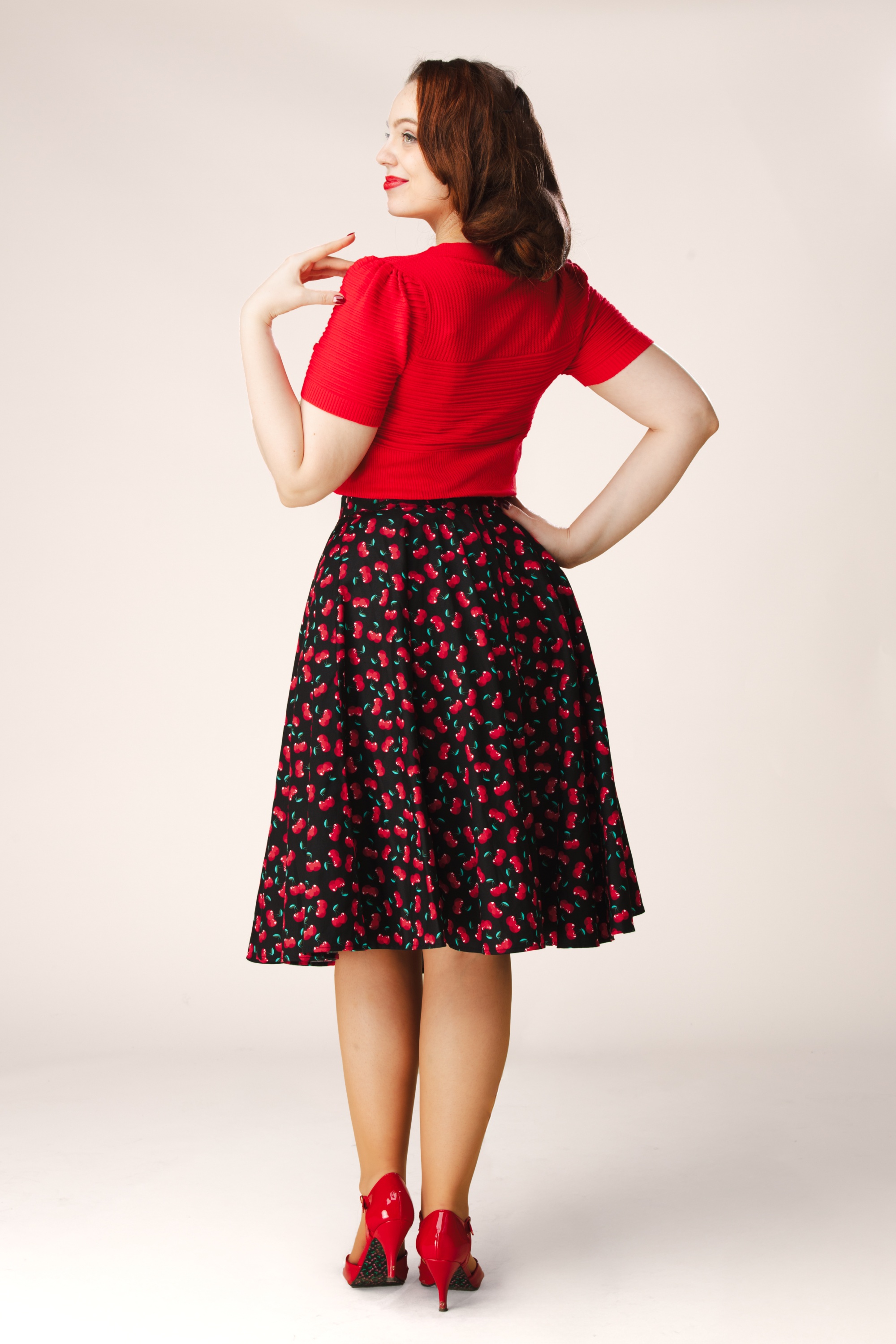 Topvintage Boutique Collection - Topvintage exclusive ~ Shelvia Cherry swing rok in zwart 5