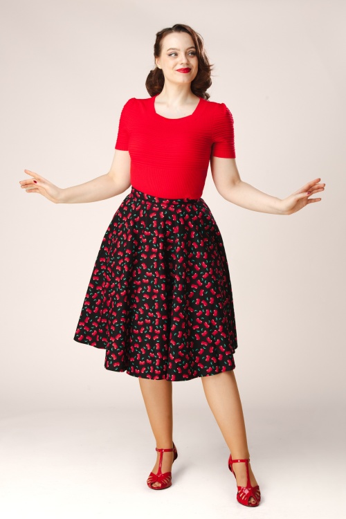 Topvintage Boutique Collection - Topvintage exclusive ~ Shelvia Cherry swing rok in zwart