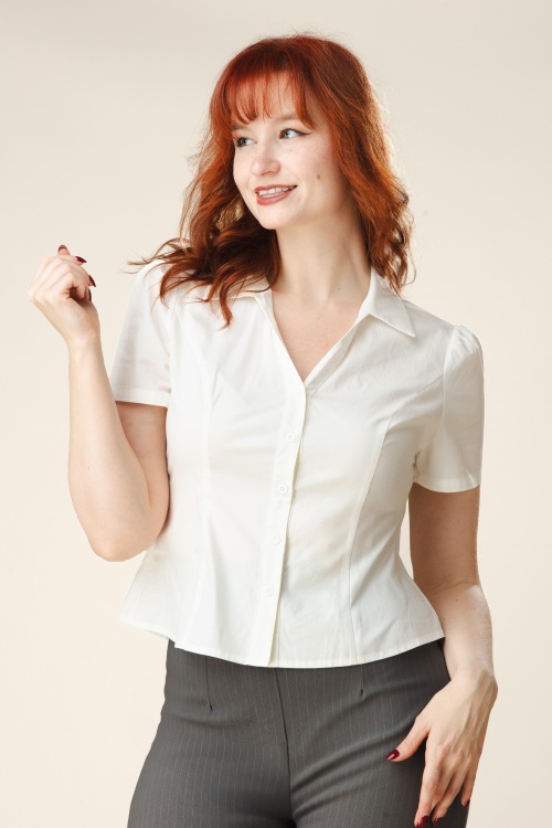 Topvintage Boutique Collection - Topvintage Exclusive ~ Indra blouse in gebroken wit 3