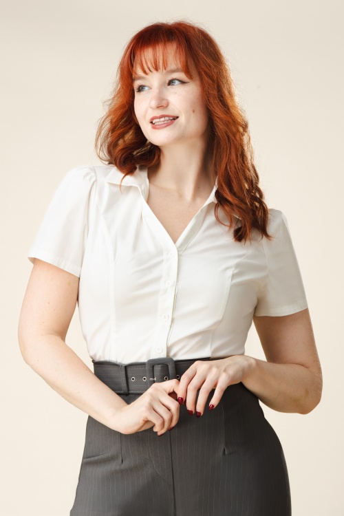 Topvintage Boutique Collection - Topvintage Exclusive ~ Indra blouse in gebroken wit