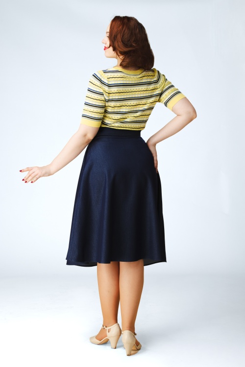 Topvintage Boutique Collection - Topvintage exclusive ~ Sylvie a-lijn rok in marineblauw 4