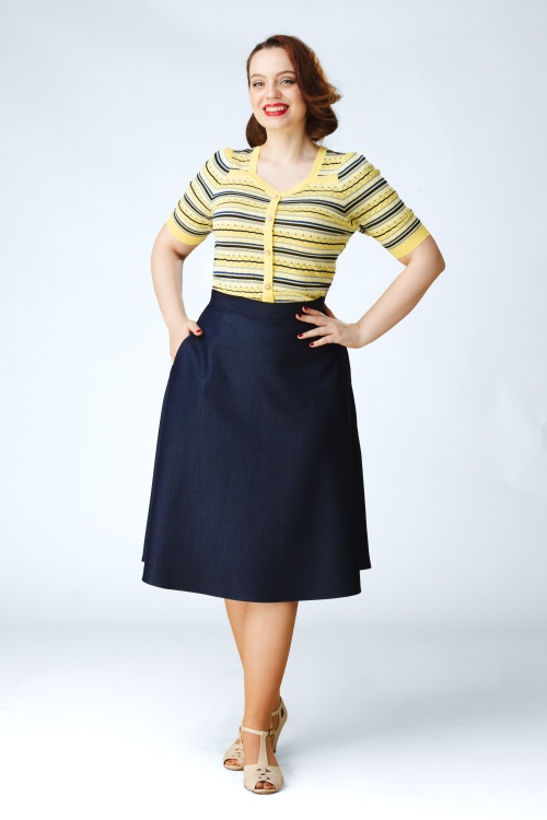 Topvintage Boutique Collection - Topvintage exclusive ~ Sylvie a-lijn rok in marineblauw