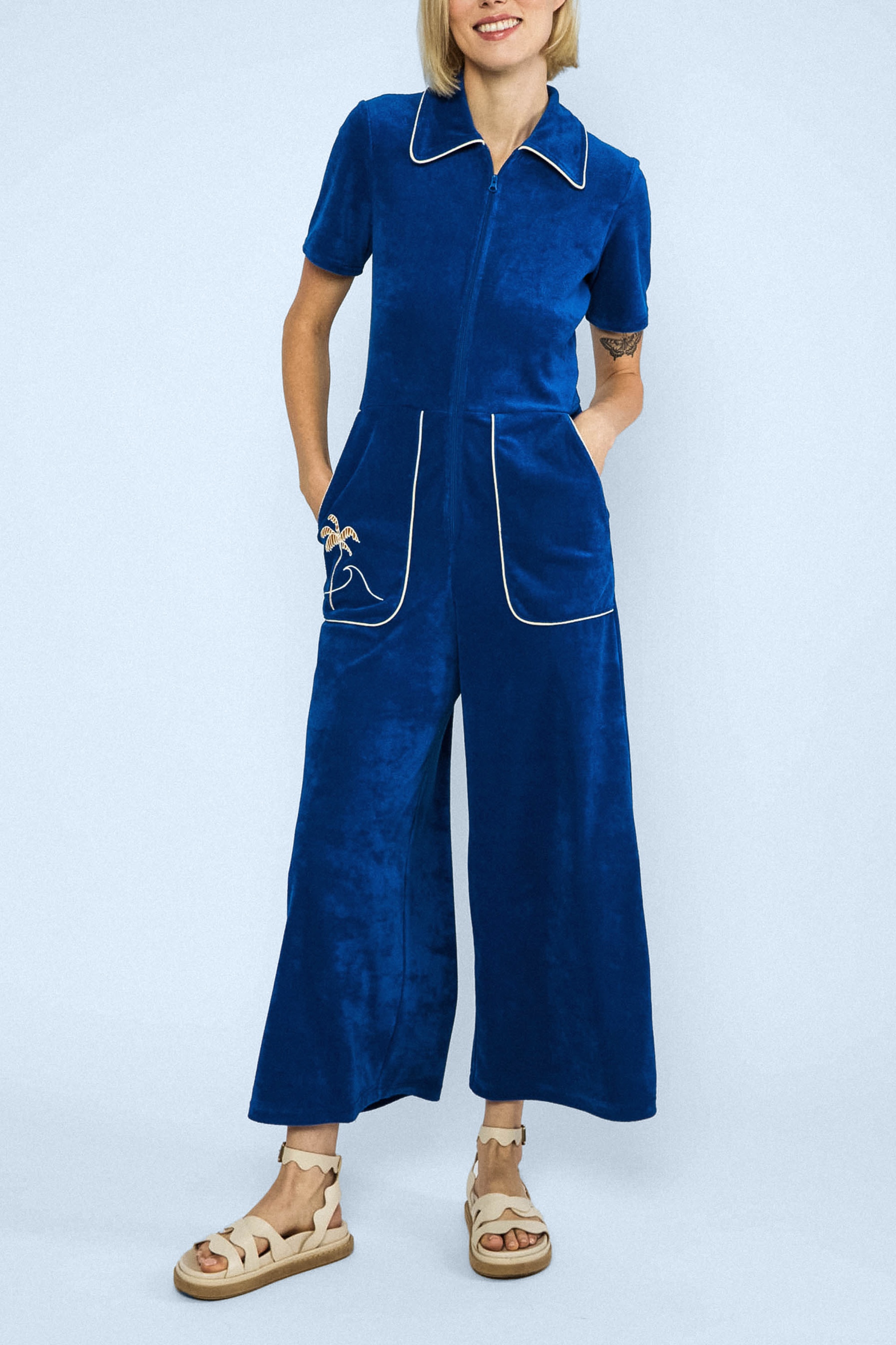 Blutsgeschwister - Renée Love Twist jumpsuit in summer 1970 blauw 2