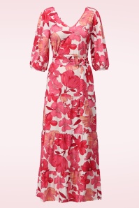 K-Design - Amber Blossom maxi jurk in gebroken wit en rood