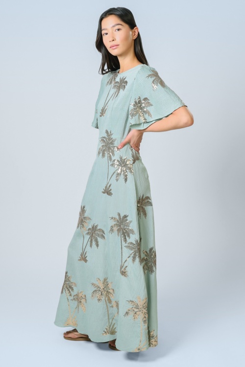Traffic People - Rene Flower maxi jurk in blauw en bruin