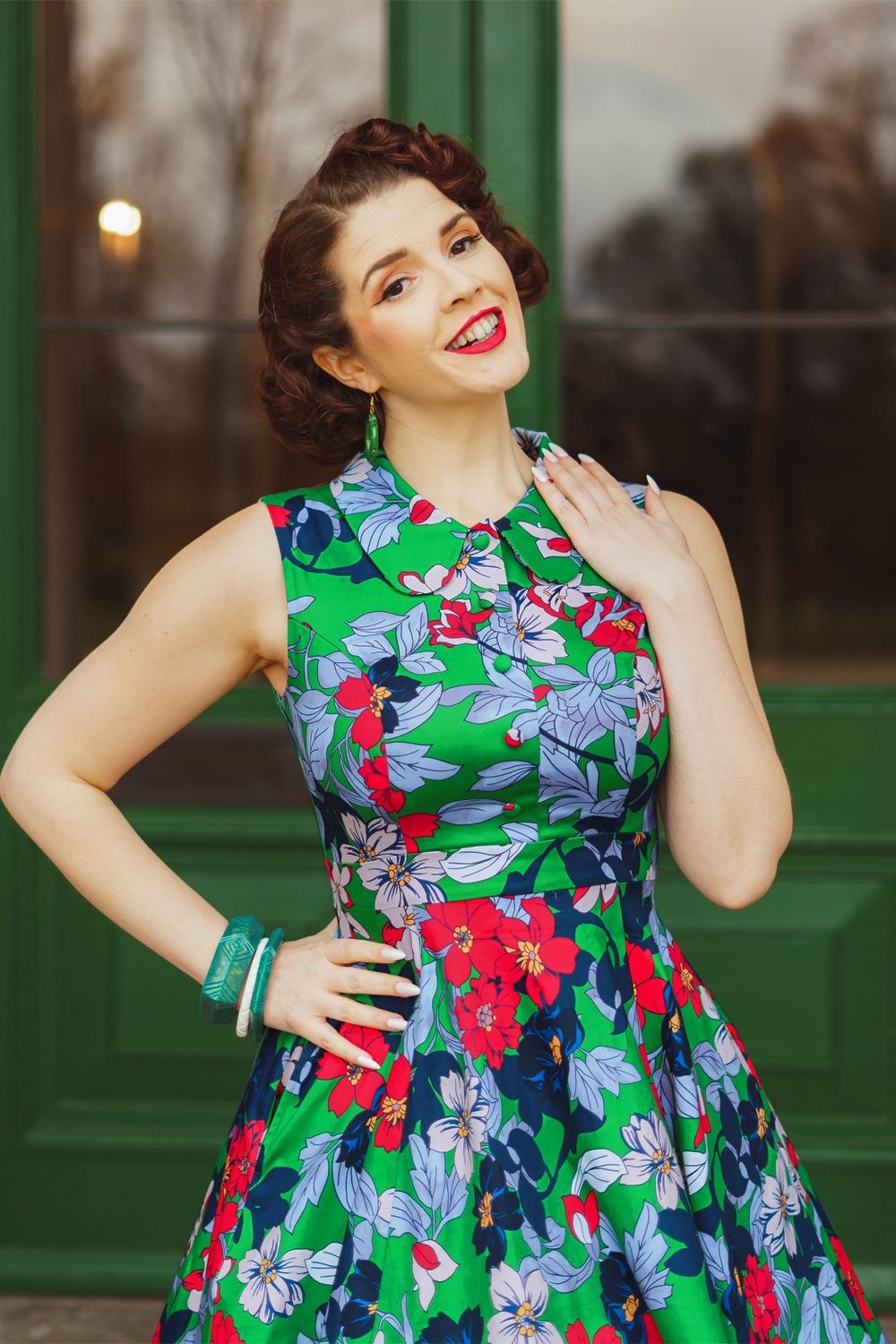 Hearts & Roses - Botanical Beauty swing jurk in groen en multi 2