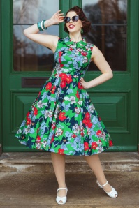 Hearts & Roses - Botanical Beauty swing jurk in groen en multi