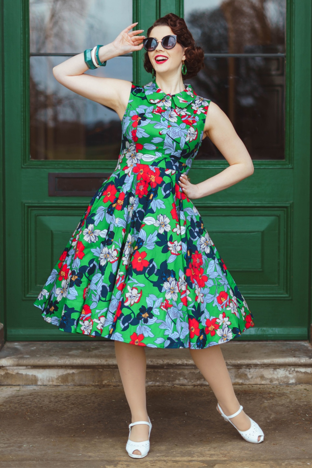 Hearts & Roses - Botanical Beauty swing jurk in groen en multi