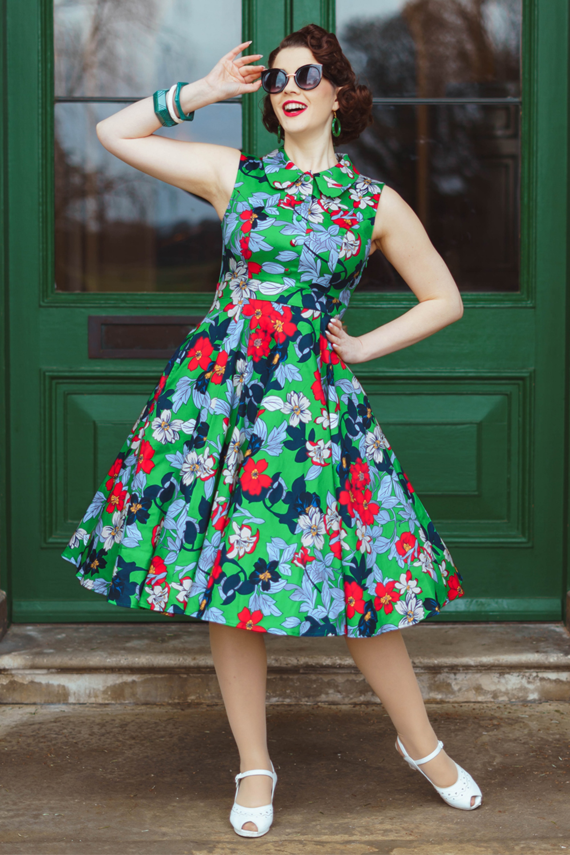 Hearts & Roses - Botanical Beauty swing jurk in groen en multi