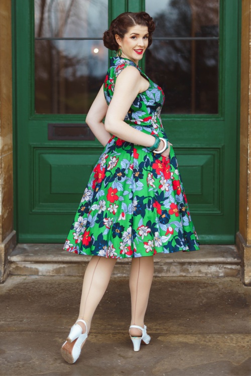 Hearts & Roses - Botanical Beauty swing jurk in groen en multi 3