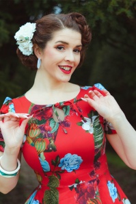 Hearts & Roses - Scarlet Garden swing jurk in rood en multi 2