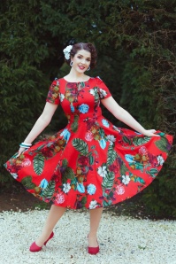 Hearts & Roses - Scarlet Garden swing jurk in rood en multi