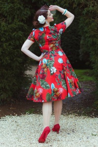 Hearts & Roses - Scarlet Garden swing jurk in rood en multi 3