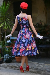 Hearts & Roses - Butterfly Garden swing jurk in marineblauw en multi 3