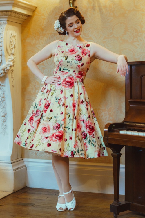 Hearts & Roses - Johanna Rose swing jurk in geel en rood