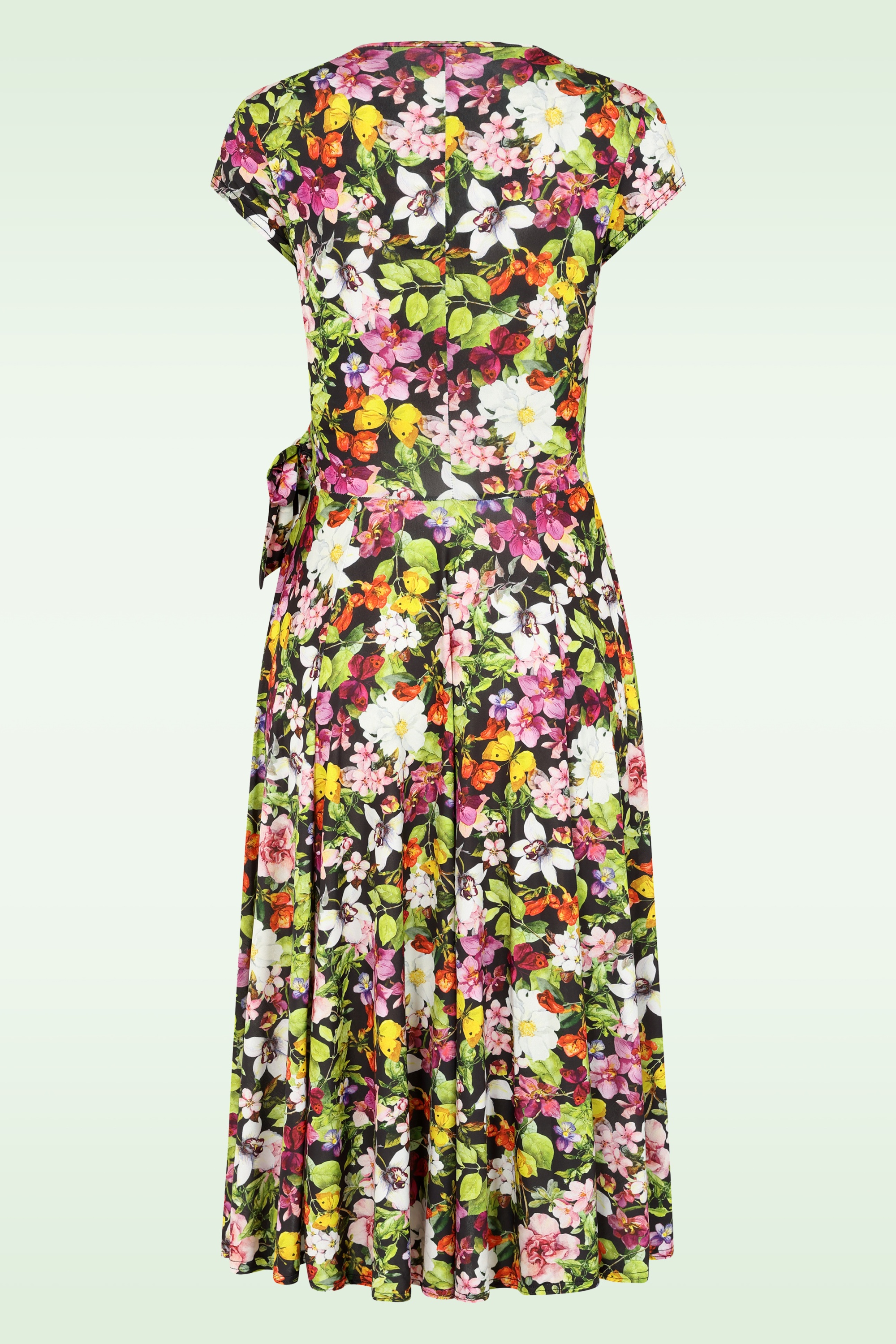 Vintage Chic for Topvintage - Topvintage exclusive ~ Layla Floral Cross Over jurk in zwart en multi 3
